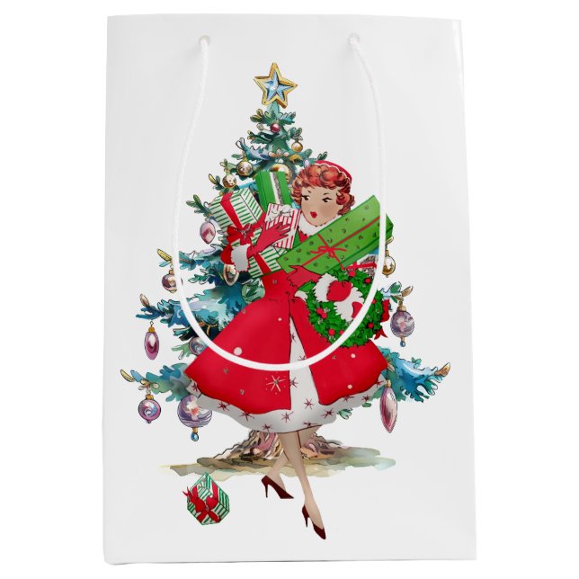 1950 Christmas Vintage Lady  Medium Gift Bag (Front)