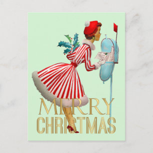 1950 Christmas Vintage Lady Merry Christmas Postcard