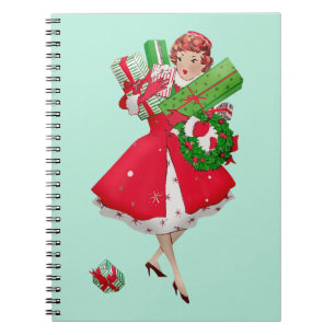 1950 Christmas Vintage Lady  Notebook