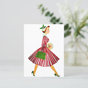 1950 Christmas Vintage Lady   Postcard