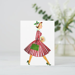 1950 Christmas Vintage Lady Postcard
