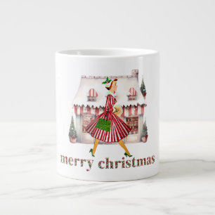 1950 Christmas Vintage Lady Shopping Large Coffee Mug