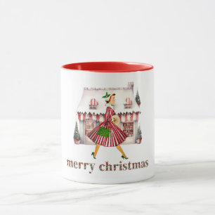 1950 Christmas Vintage Lady Shopping Mug