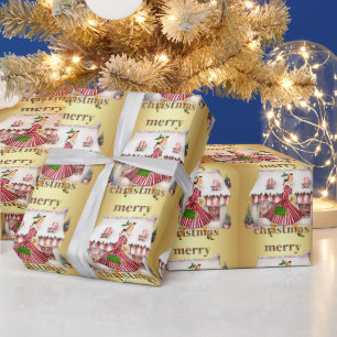 1950 Christmas Vintage Lady Shopping Wrapping Paper