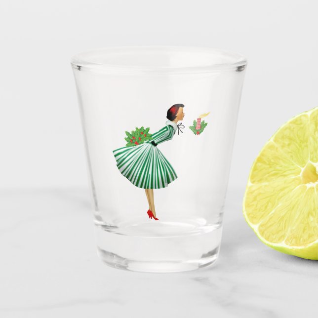 1950 Christmas Vintage Lady  Shot Glass (Front)