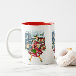 1950 Christmas Vintage Lady Two-Tone Coffee Mug