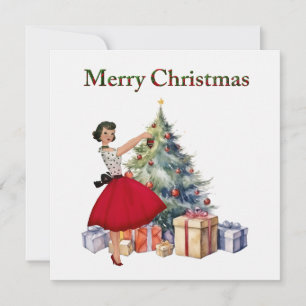 1950 Christmas Woman with Christmas Tree Card