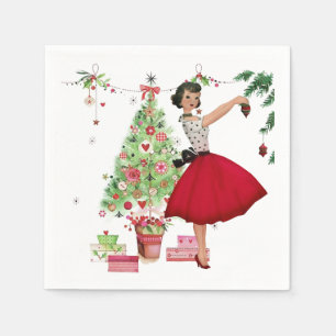 1950 Christmas Woman with Christmas Tree Napkin
