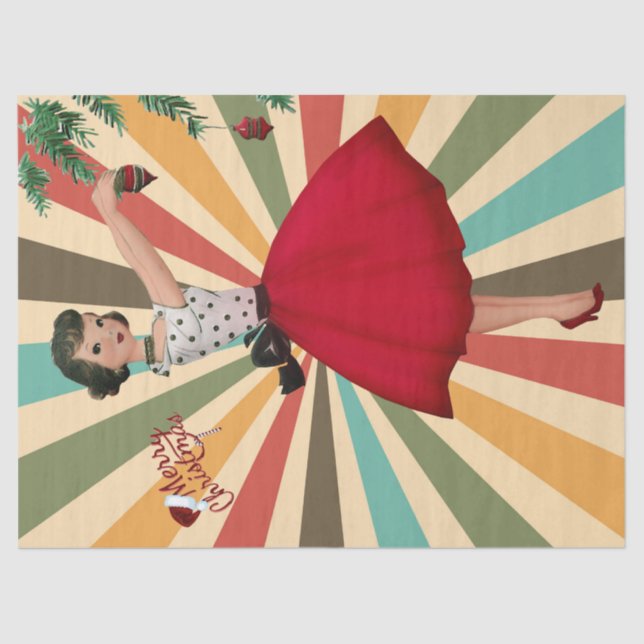 1950 Christmas Woman with Retro Background Tissue Paper (Front)