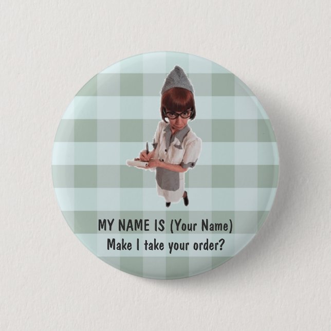 1950 DINER GAL WAITRESS NAME PIN - CUSTOMIZE! (Front)