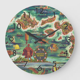 1950 Dole Map of Hawaii Joseph Feher Dark Large Clock