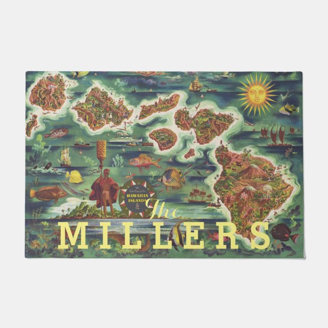 1950 Dole Map of Hawaii Joseph Feher Oil Paint Doormat (Front)