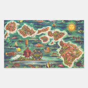1950 Dole Map of Hawaii Joseph Feher Oil Paint Rectangular Sticker