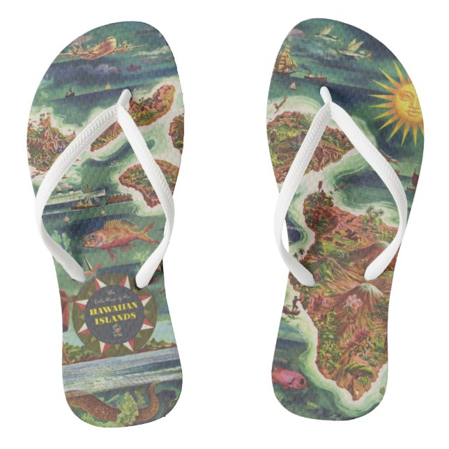 1950 Dole Map of Hawaii Joseph Feher Oil Paint Thongs (Footbed)