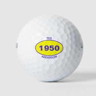 1950 Editable 70th Birthday Yellow Personalised Golf Balls