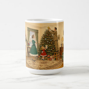 1950 Family Decorating Xmas Tree Merry Christmas Coffee Mug