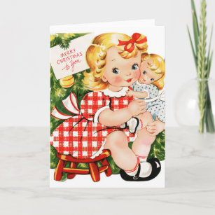 1950 Girl With Doll Holiday Card
