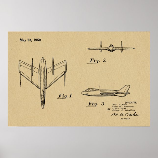 1950 Jet Aeroplane Patent Drawing Art Print (Front)