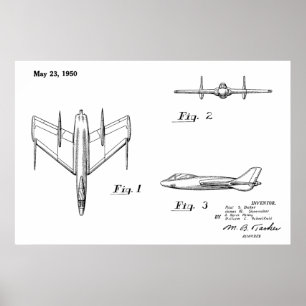 1950 Jet Aeroplane Patent Drawing Art Print