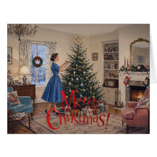 1950 Lady Decorating Xmas Tree Merry Christmas