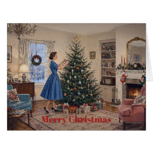 1950 Lady Decorating Xmas Tree Merry Christmas