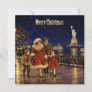 1950 New York Christmas Statue Liberty Wagner Park Holiday Card