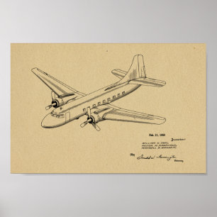 1950 Passenger Aeroplane Patent Art Drawing Print