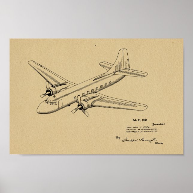 1950 Passenger Aeroplane Patent Art Drawing Print (Front)