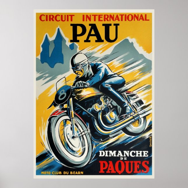 1950 Pau Grand Prix Motorcycle Race Poster (Front)