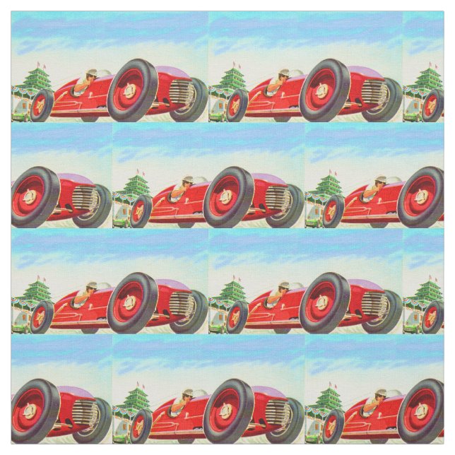 1950 red racing car print fabric (Swatch)