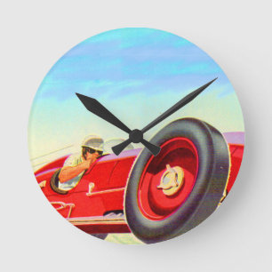 1950 red racing car round clock