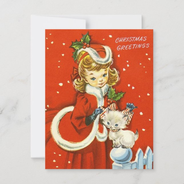 1950 Retro Vintage Christmas Girl Holiday Card (Front)