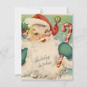 1950 Retro Vintage Christmas Santa With Candy cane Holiday Card