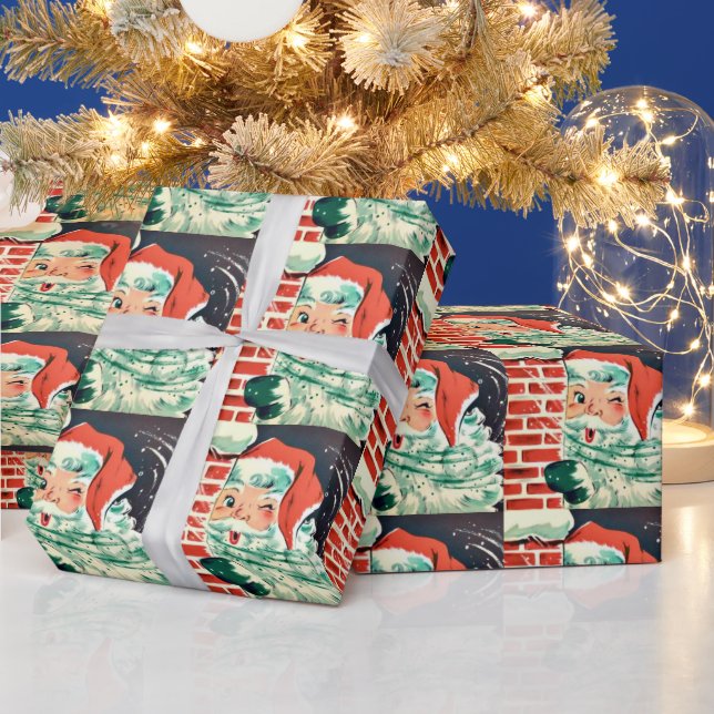 1950’s Retro Vintage Christmas Santa Winking Wrapping Paper (Holidays)
