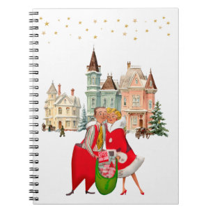 1950 Vintage Christmas Couple gold stars Notebook