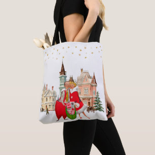 1950 Vintage Christmas Couple gold stars Tote Bag