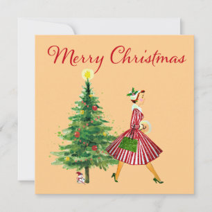 1950 Vintage Christmas Lady Holiday Card