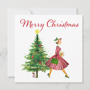 1950 Vintage Christmas Lady Holiday Card