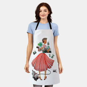 1950 Vintage Christmas Lady  Holiday Card Apron