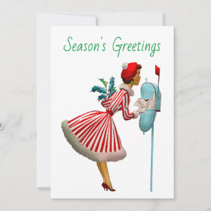 1950 Vintage Christmas Lady Season's Greetings Holiday Card