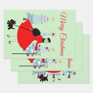 1950 Vintage Christmas Lady with Scottish Terrior  Wrapping Paper Sheet