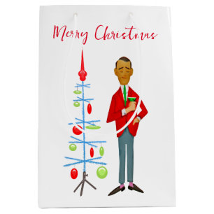 1950 Vintage Christmas man with martini glass Medium Gift Bag