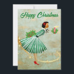 1950 Vintage Christmas woman Holiday Card<br><div class="desc">Christmas as it looked like in the 1950's with this retro artwork of a lady all dressed up in a full skirted dress in red and green.</div>