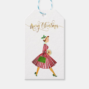 1950 Vintage Christmas woman Merry Christmas Gift Tags