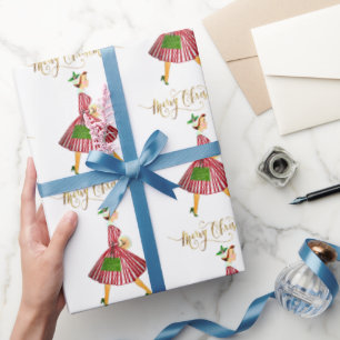 1950 Vintage Christmas woman Merry Christmas Wrapping Paper