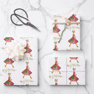 1950 Vintage Christmas woman Merry Christmas Wrapping Paper Sheet
