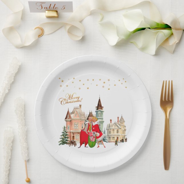 1950 Vintage Couple Merry Christmas Paper Plate (Wedding)