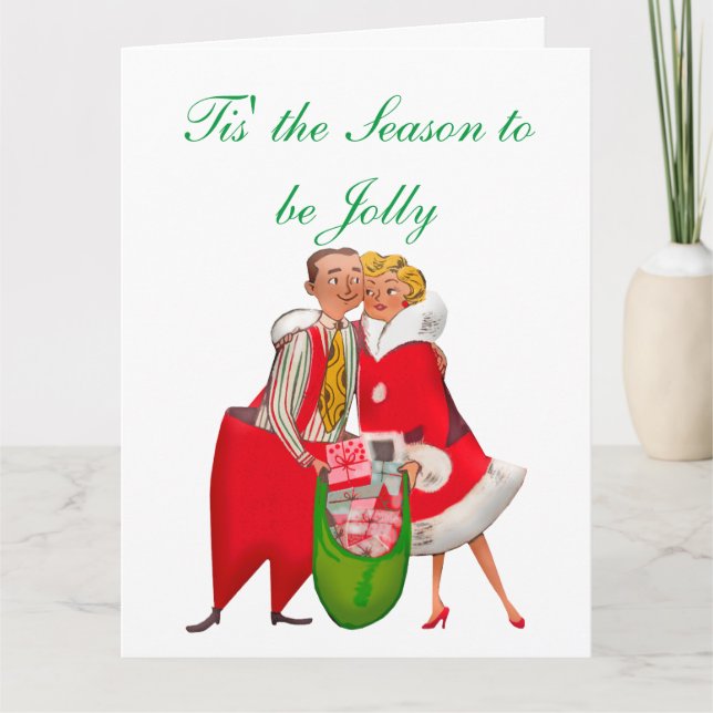 1950 Vintage Couple with Christmas Gift Sack Card (Front)