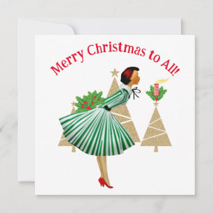 1950 Vintage Lady Christmas Greetings  Invitation