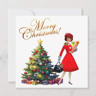 1950 Vintage Lady Christmas Shopping for Gifts Card